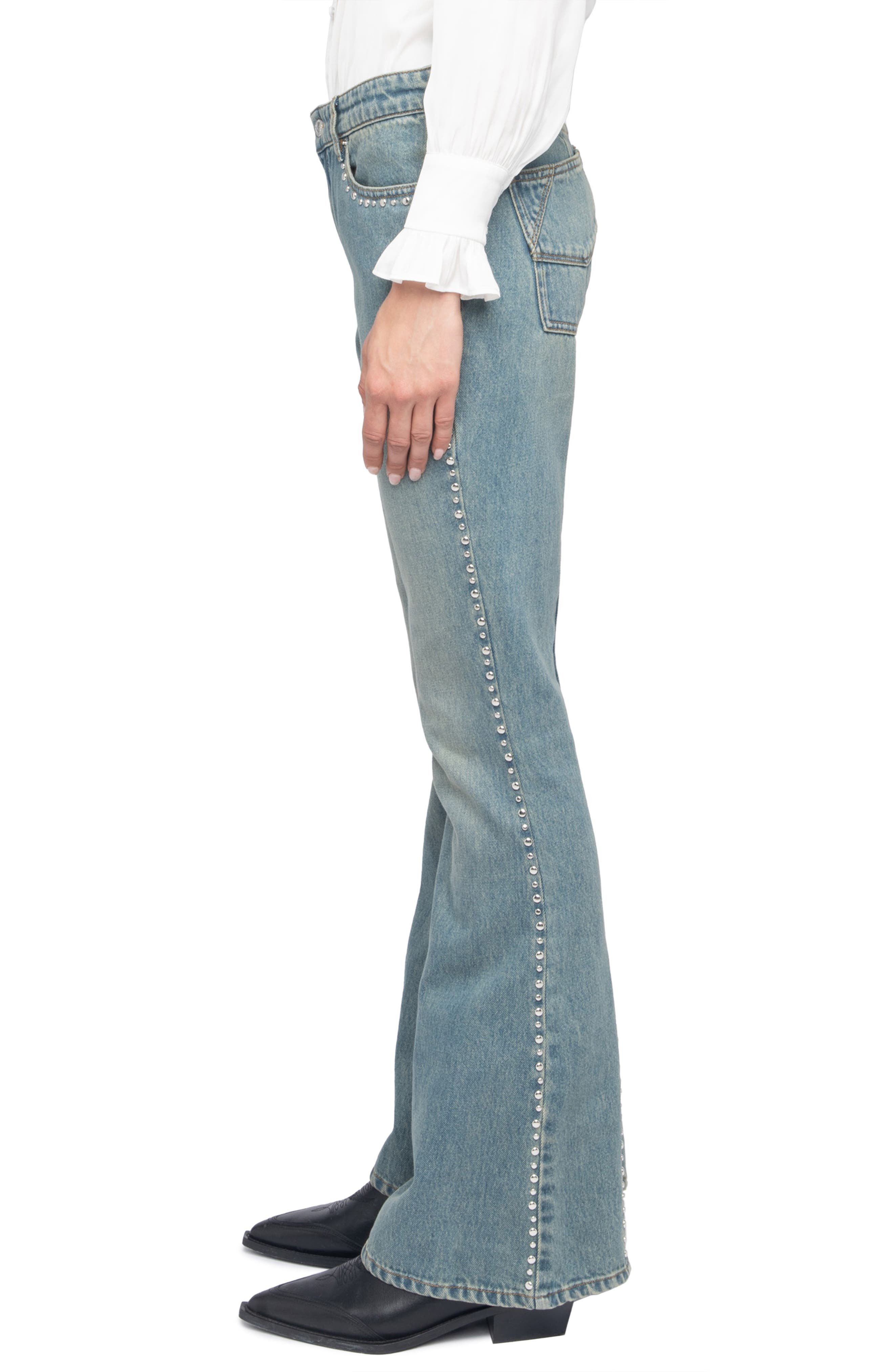Zadig & Voltaire Eclip Studded Flare Jeans in Light Blue at Nordstrom - 3