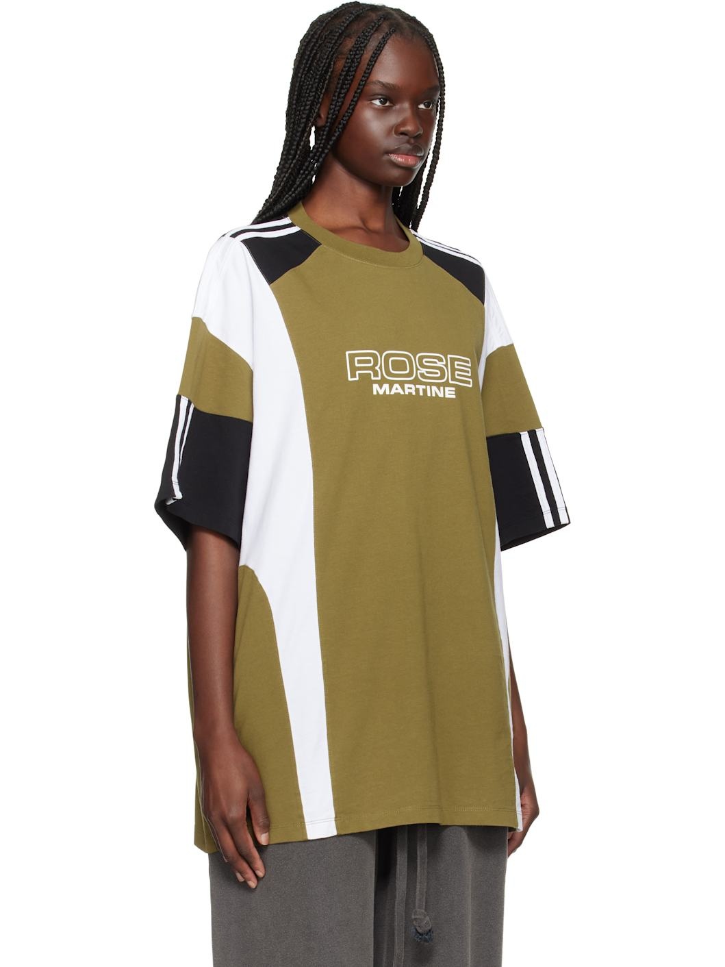 Green & White Oversized Panelled T-shirt - 2