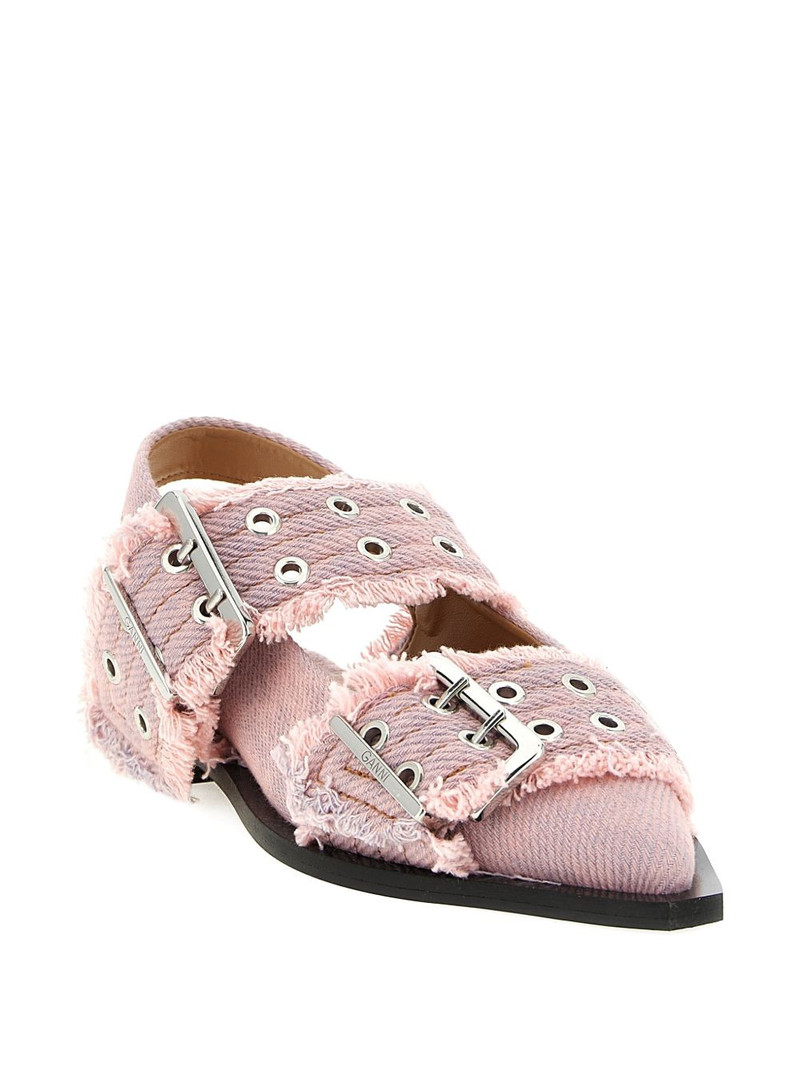 GANNI buckle fringed denim  flat pumps outlook