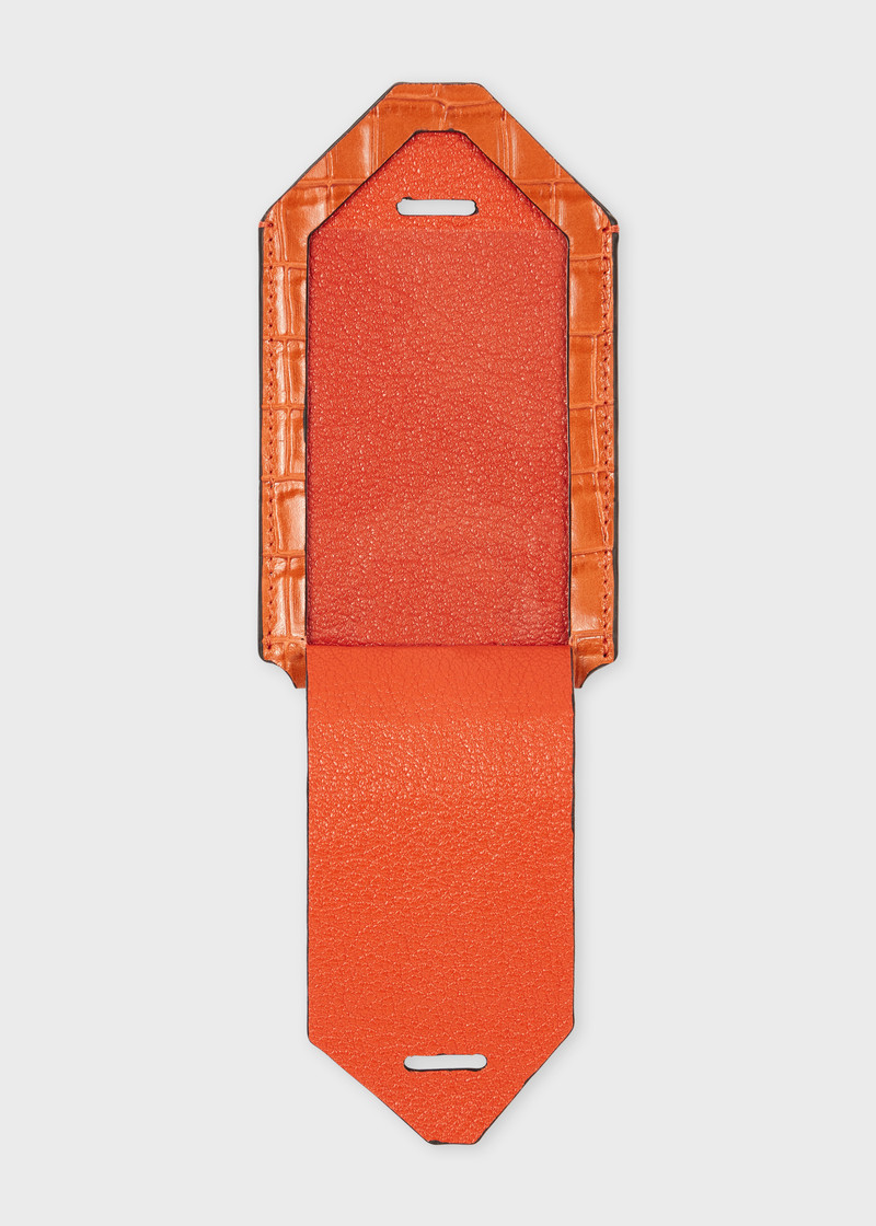 Orange Croc-Emboss Leather Luggage Tag 3