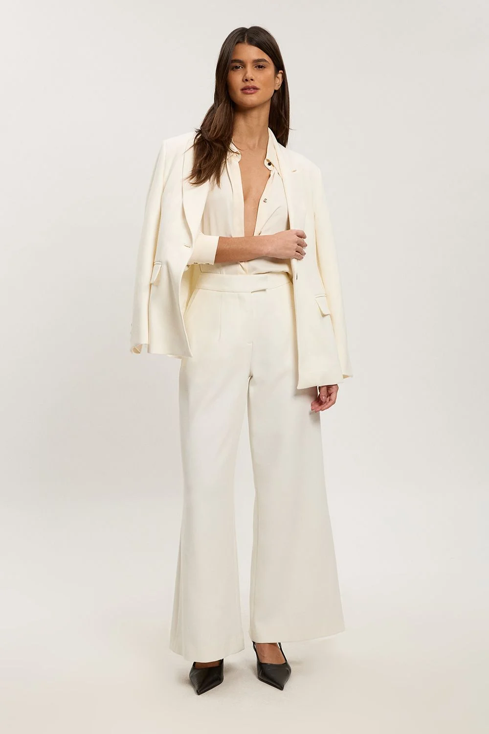 Petite Compact Stretch Straight Leg Tailored Trousers - 1