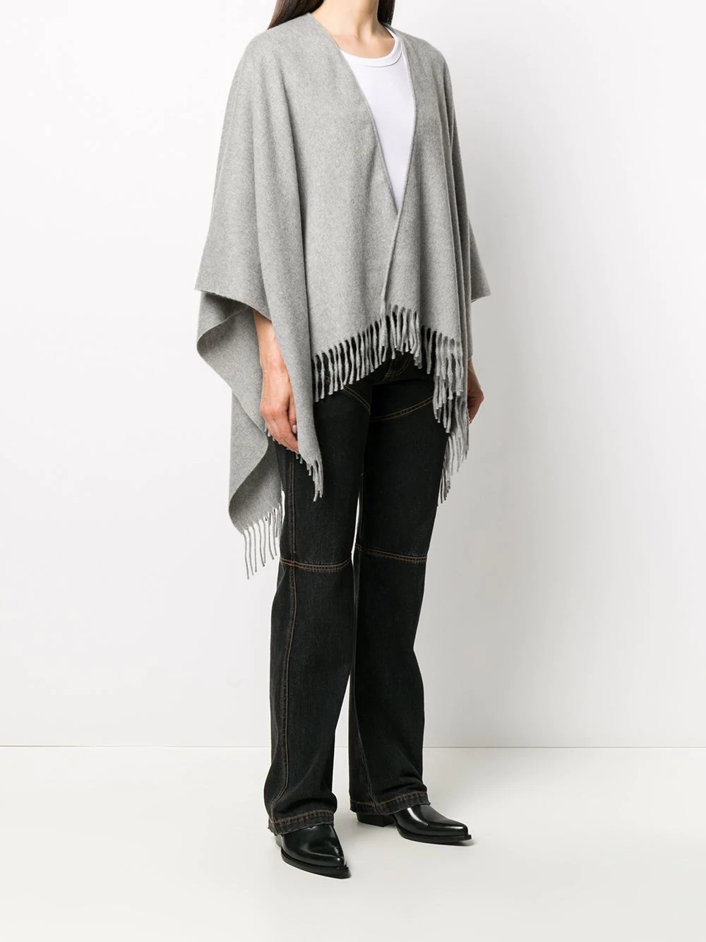 fringed cashmere poncho - 3