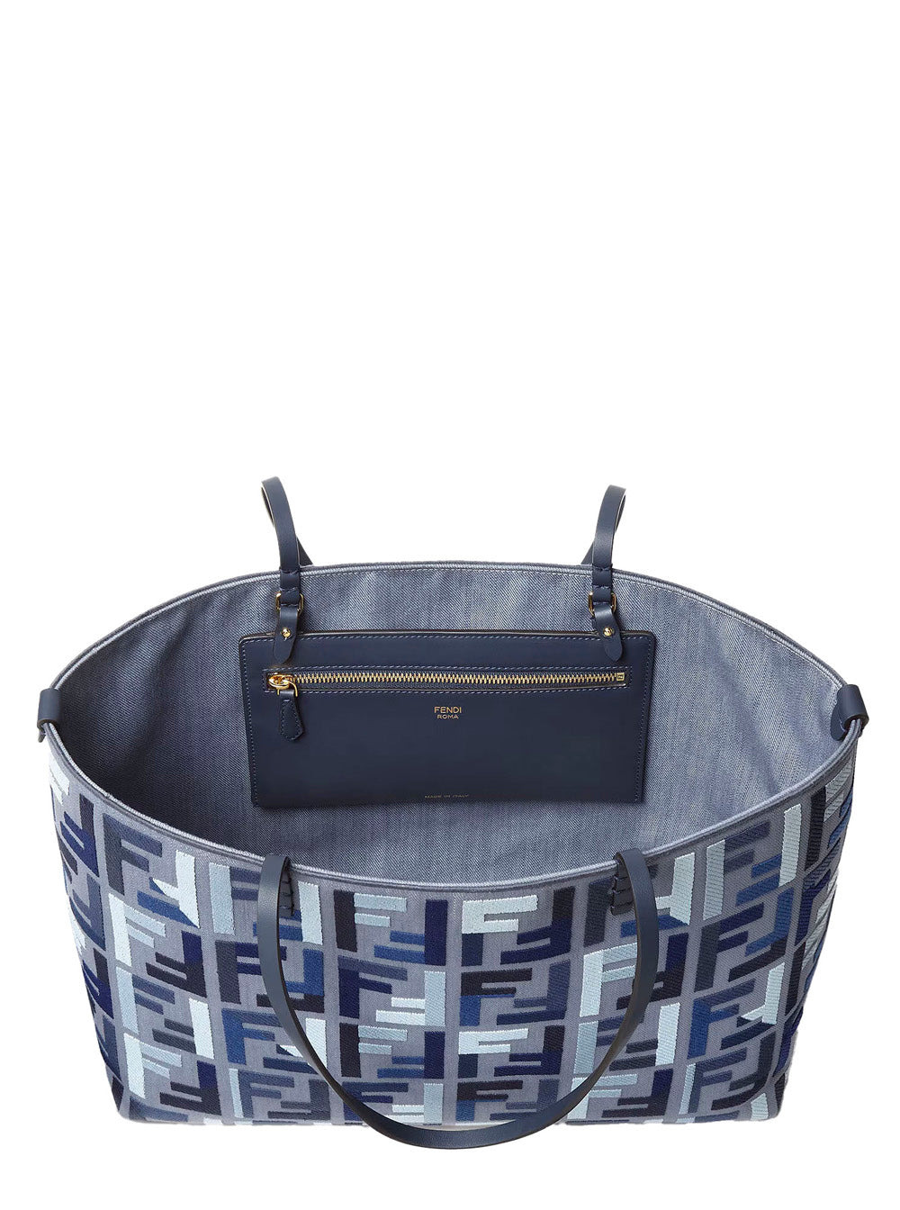 Fendi Women 'Roll Large' Blue Shopper With All-Over Ff Motif And Double Top Handles In Cotton Blend  - 4