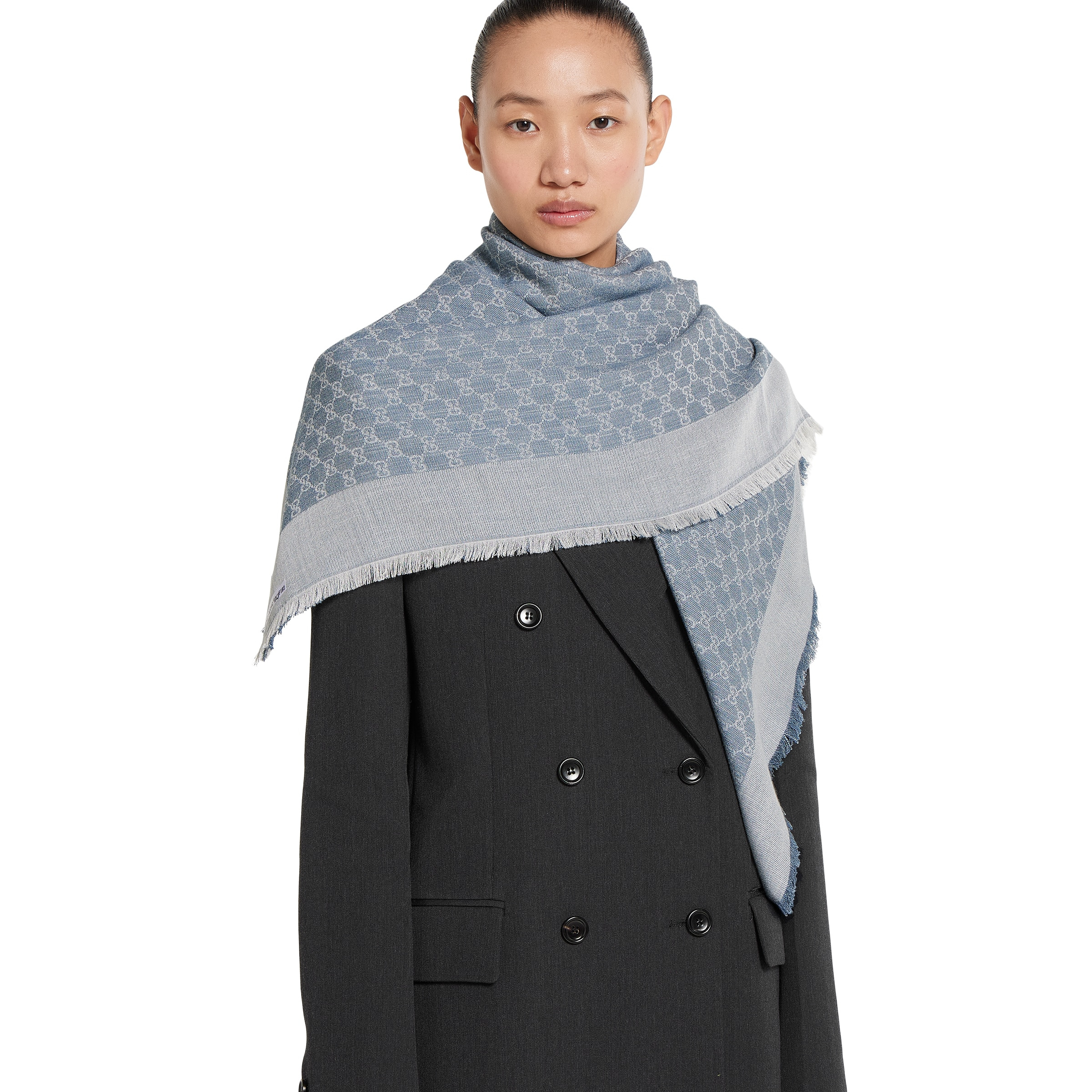 GG denim-effect shawl - 4