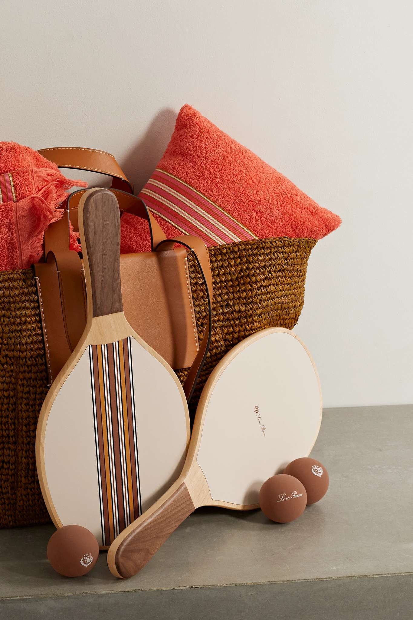 The Suitcase Stripe wood and leather paddleball set - 2