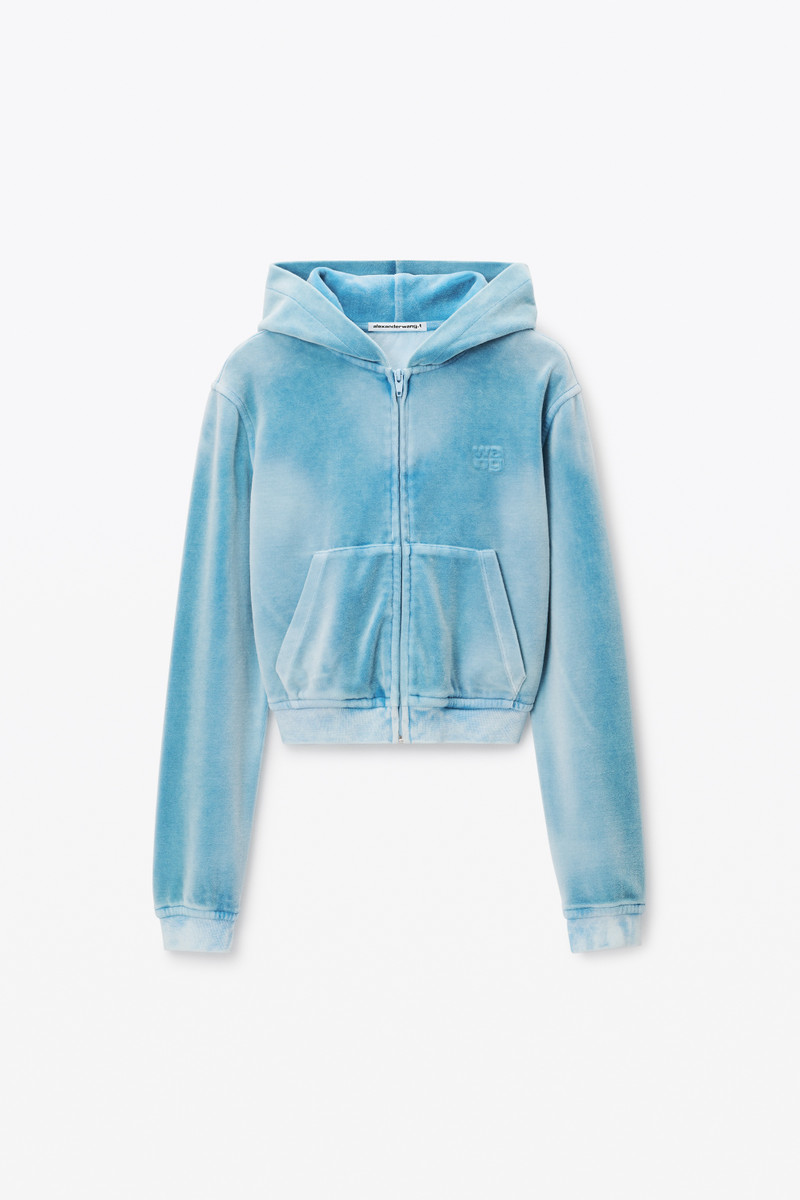 Shrunken Zip-Up Hoodie in Crushed Velour 1