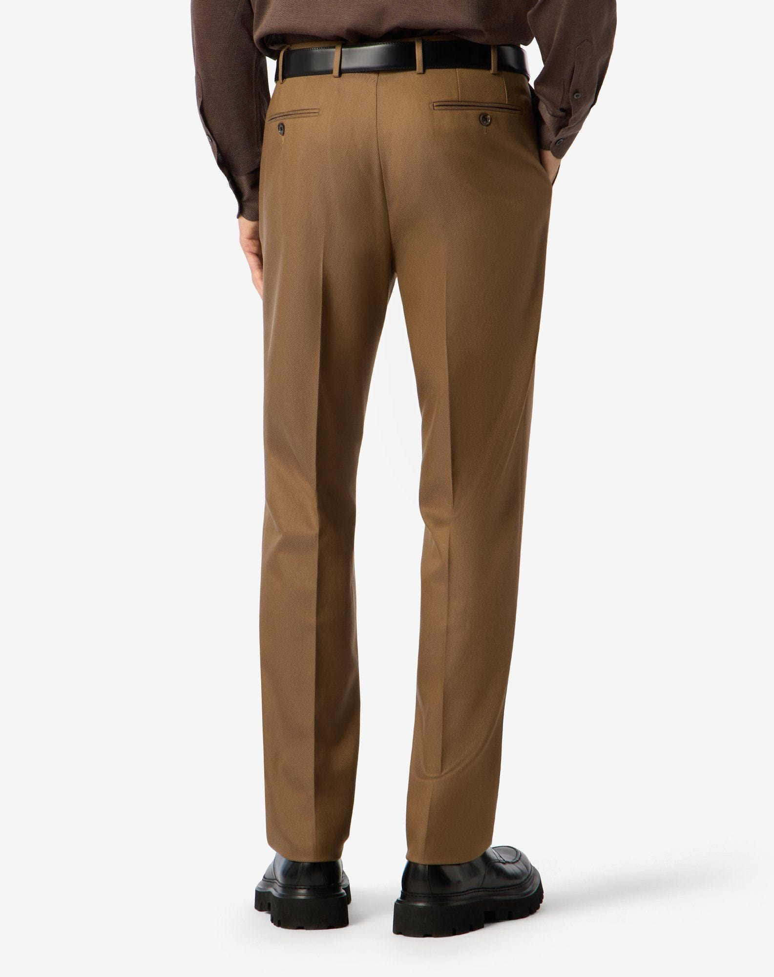 Dark beige wool and stretch cotton trousers - 4
