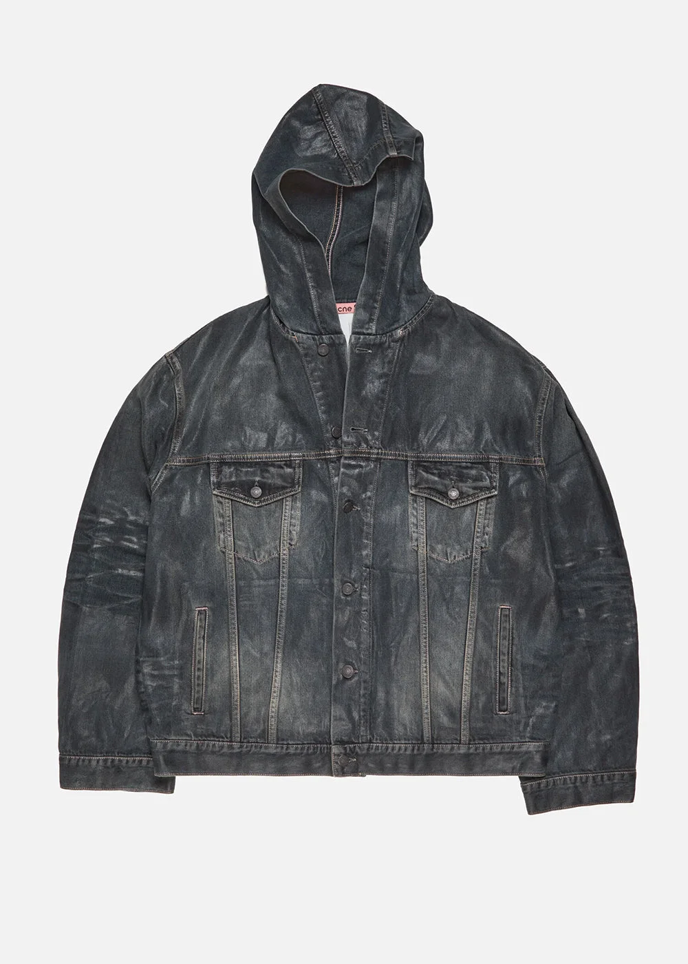 Black Hooded Denim Jacket - 1