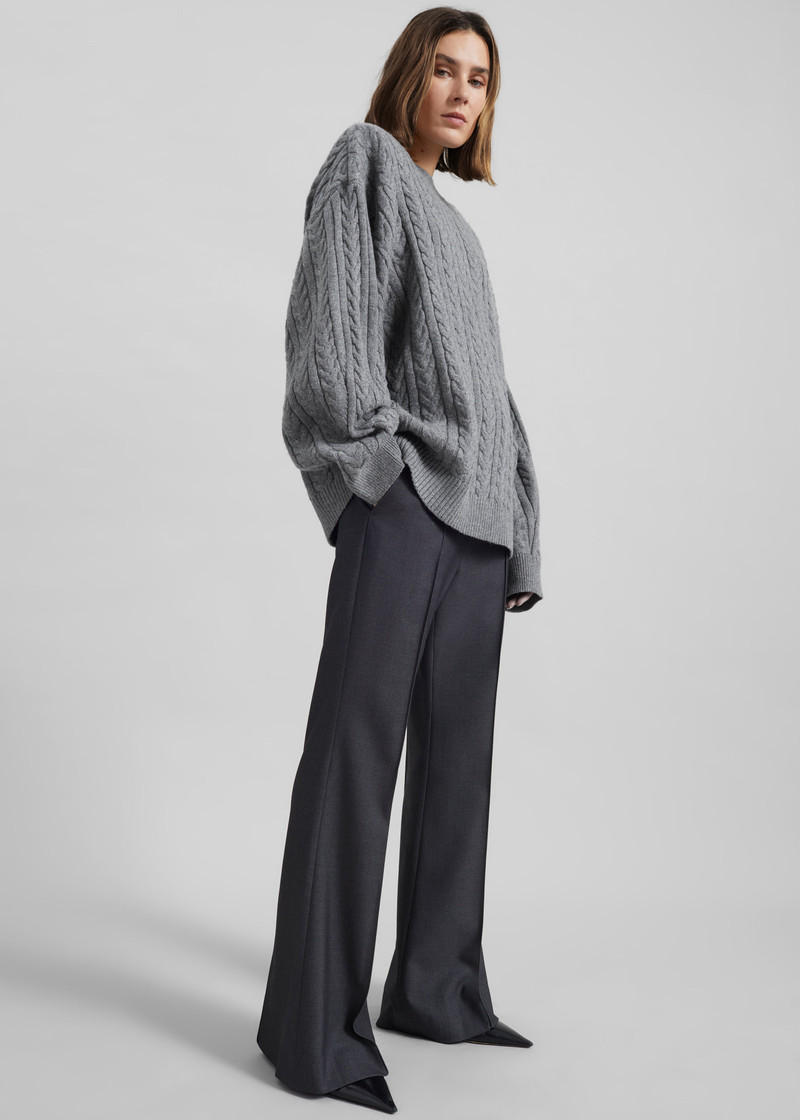Karmoy Cable Knit Padded Sweater - Grey 7