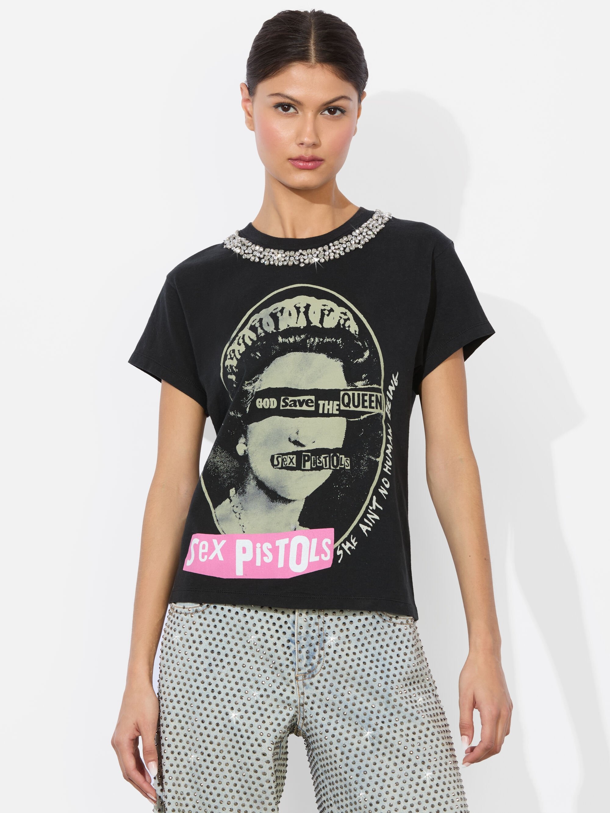 新品!Alice+Olivia Tシャツ ダメージ加工　ステイシーフェイス Alice + Olivia Stace Face Cotton T-shirt in White | Lyst