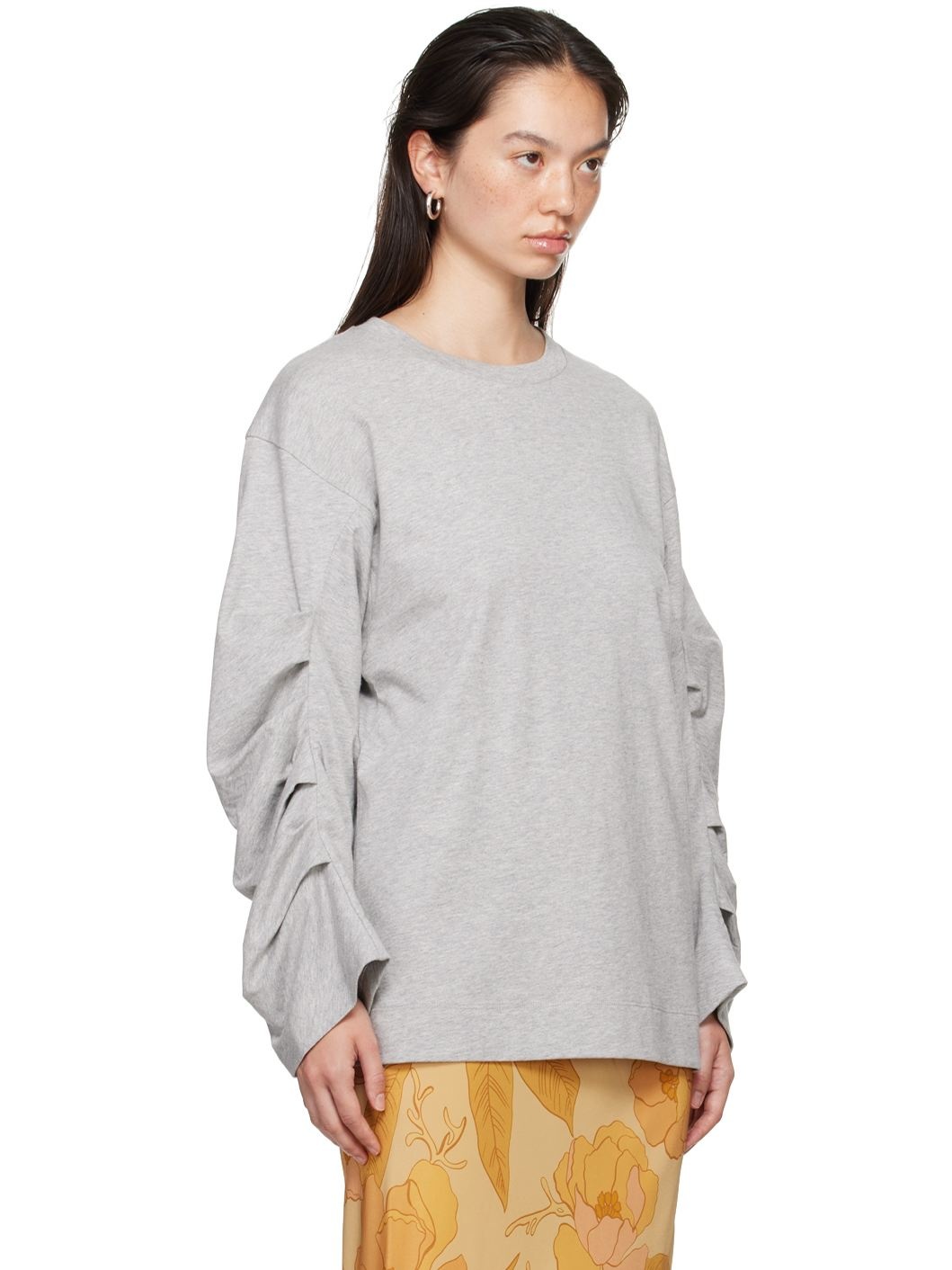 Gray Pleated Sleeves T-Shirt - 2