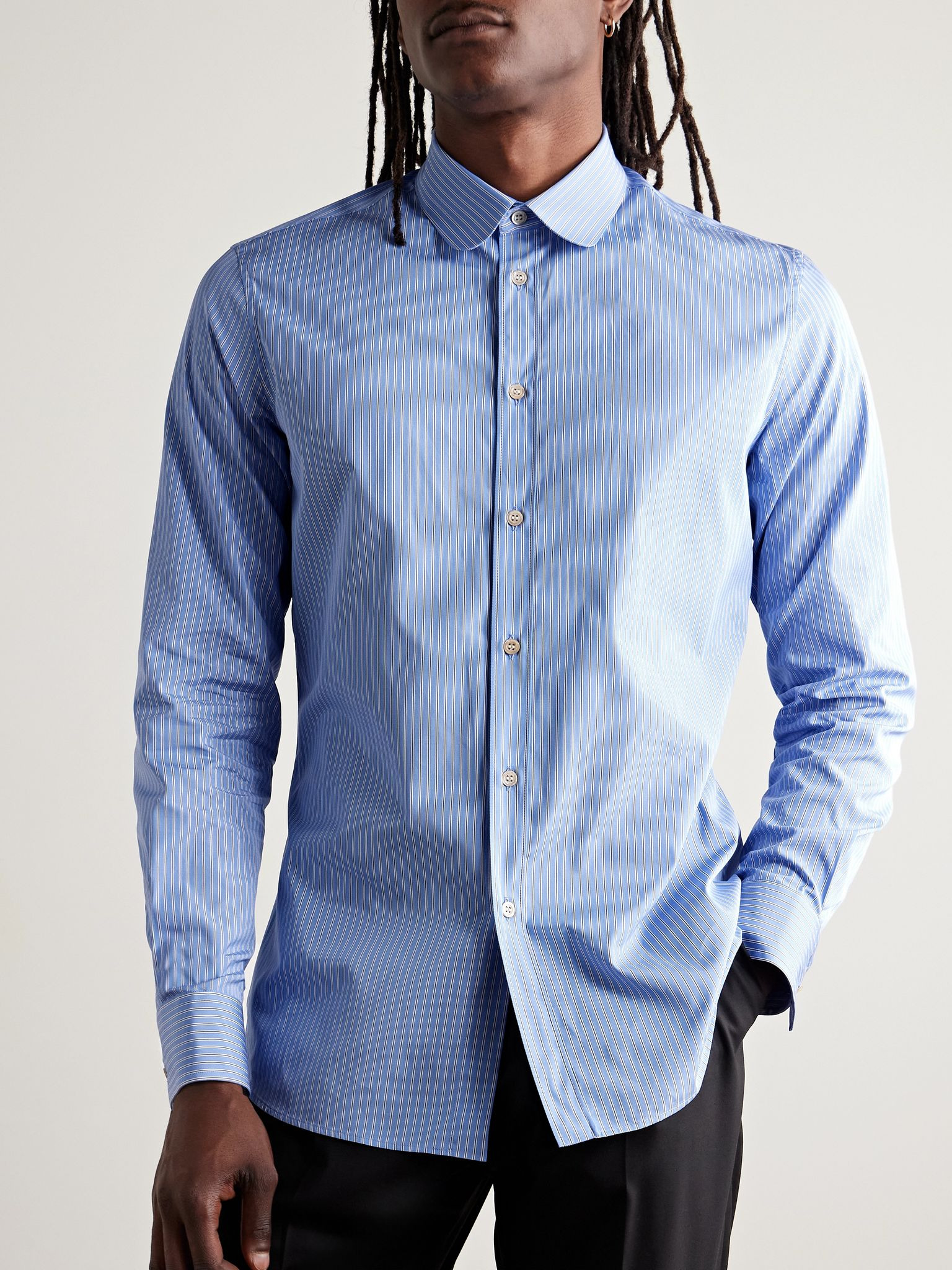 Slim-Fit Striped Cotton Shirt Blue - 3