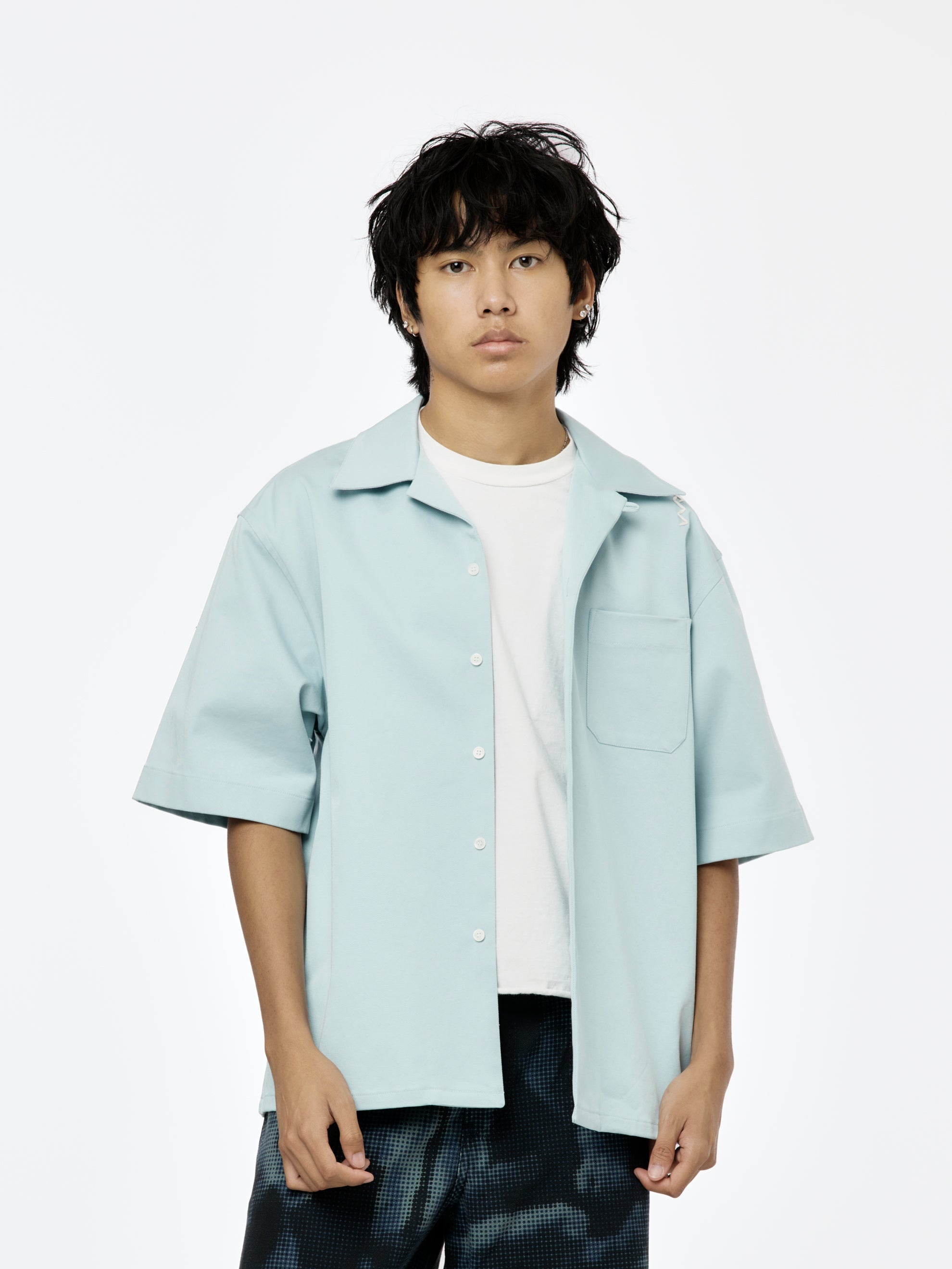 SHORT SLEEVE BOWLING SHIRT (LEADEN BLUE) - 1