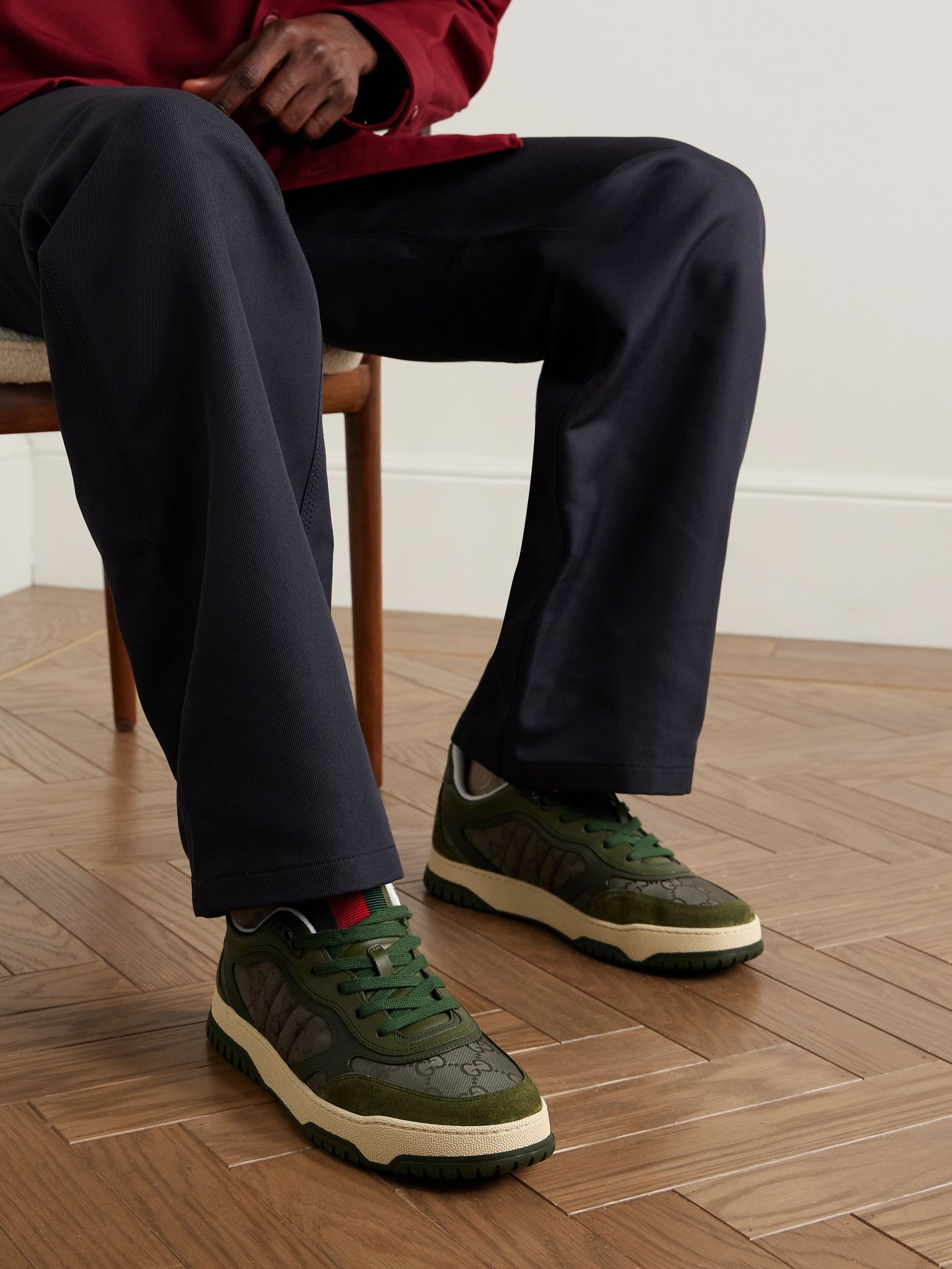 Re-Web Suede and Webbing-Trimmed Canvas and Leather Sneakers Green - 2