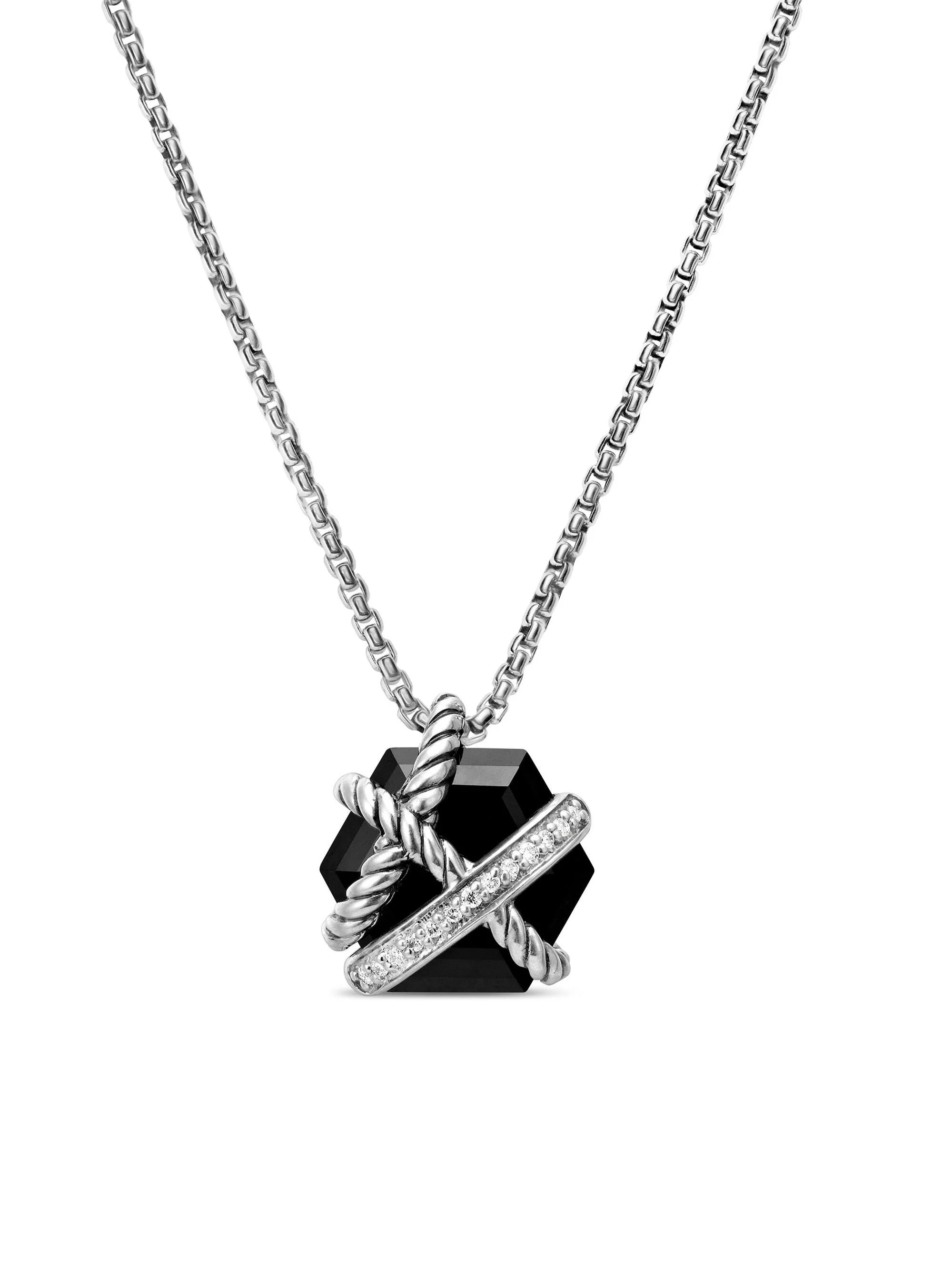 Women's Cable Wrap Necklace in Sterling Silver - Black Onyx - 1