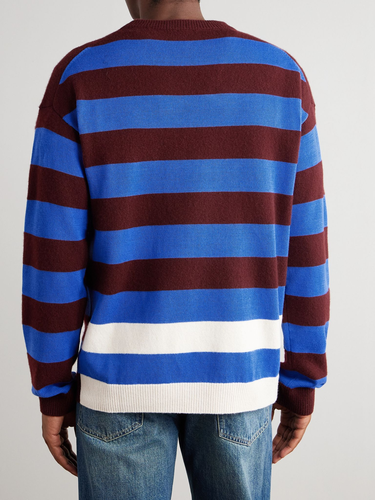 Striped Wool and Cotton-Blend Sweater Blue - 3