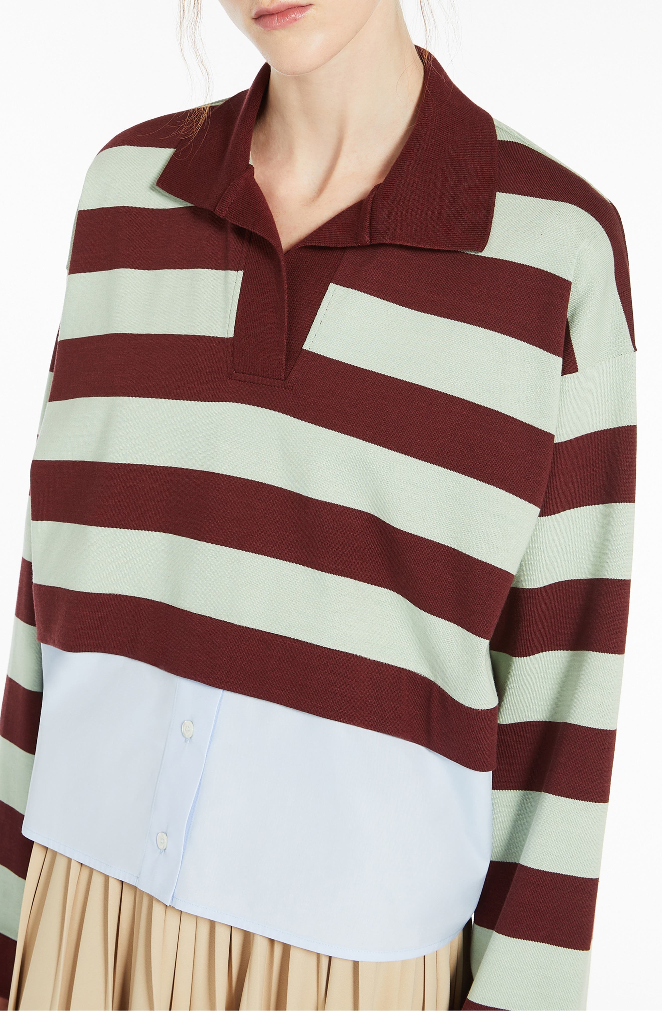 Weekend Max Mara Halle Stripe Mixed Media Top in Sage Green at Nordstrom - 3