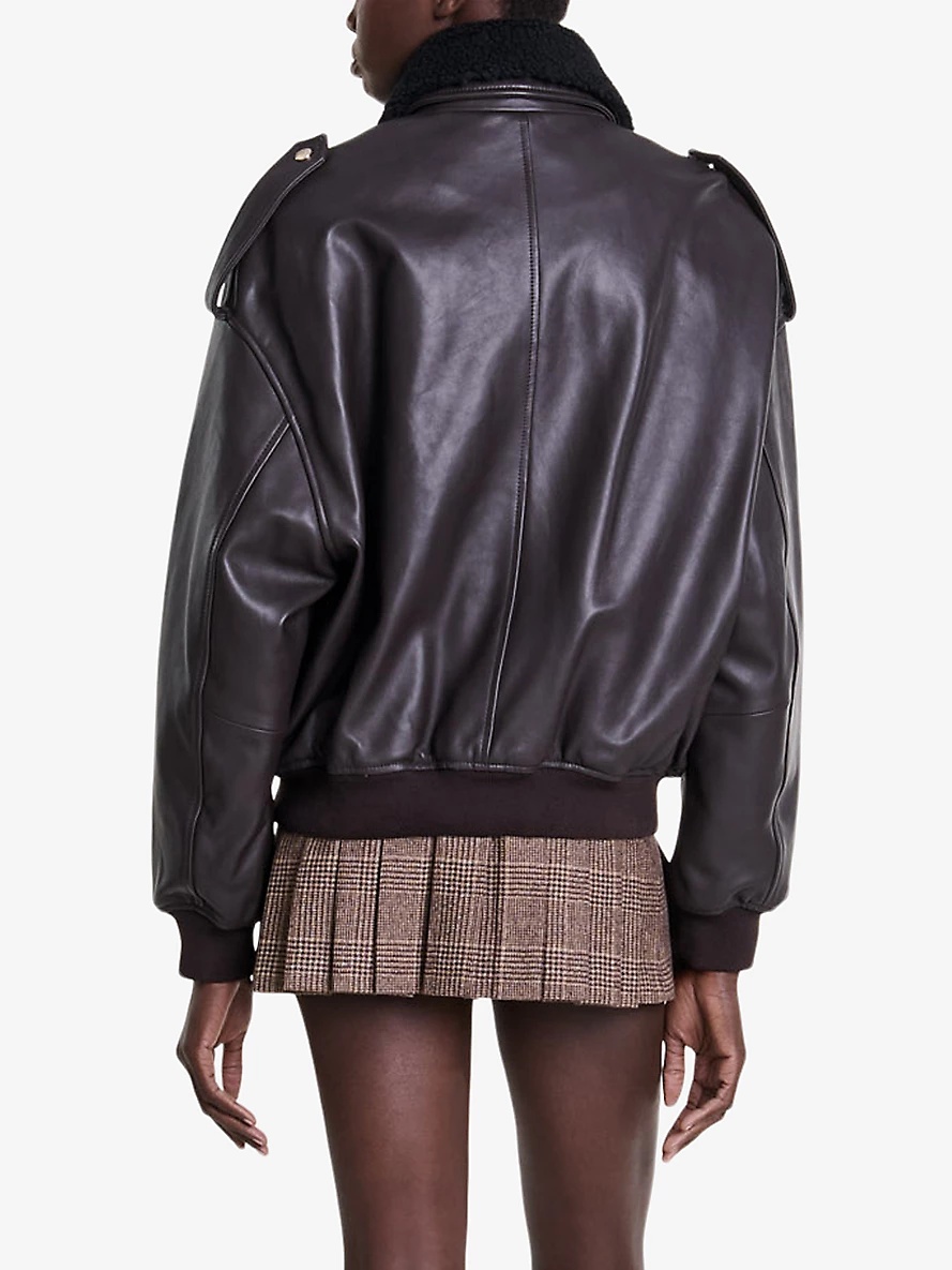 Oversized leather aviator jacket - 4