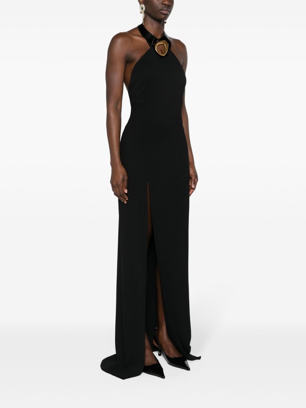 halterneck crepe gown - 3