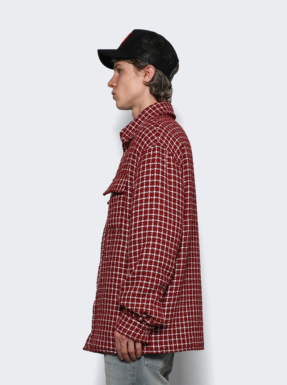 Boucle Padded Overshirt Deep Red - 4