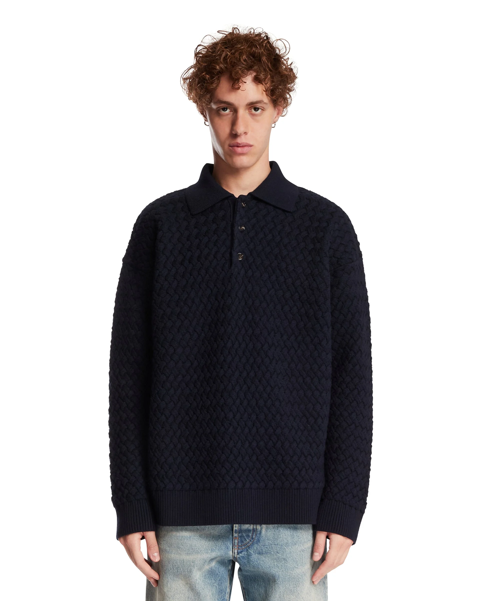 Blue Intrecciato Wool Sweater - 1