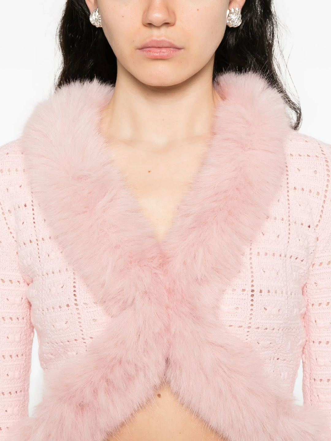Pink Fur Collar Cardigan - 5