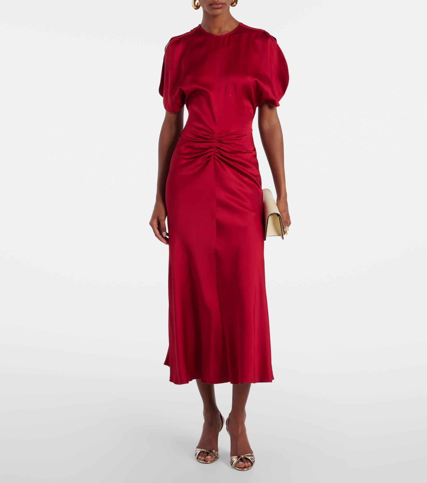 Gathered crêpe satin midi dress - 2