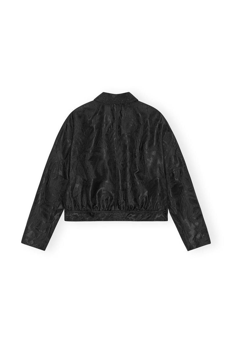 GANNI BLACK TEXTURED CLOQUE SHORT JACKET outlook