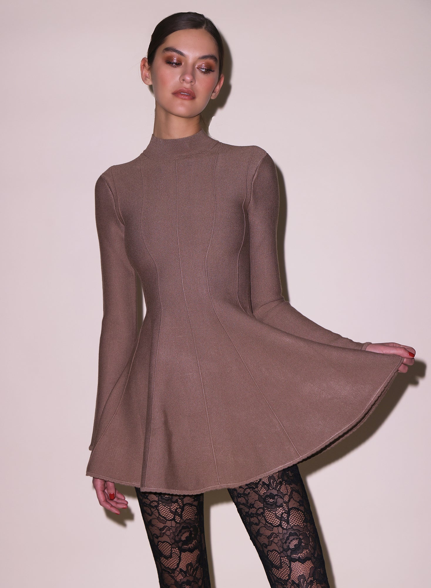Long Sleeve Flared Corset Dress - 5