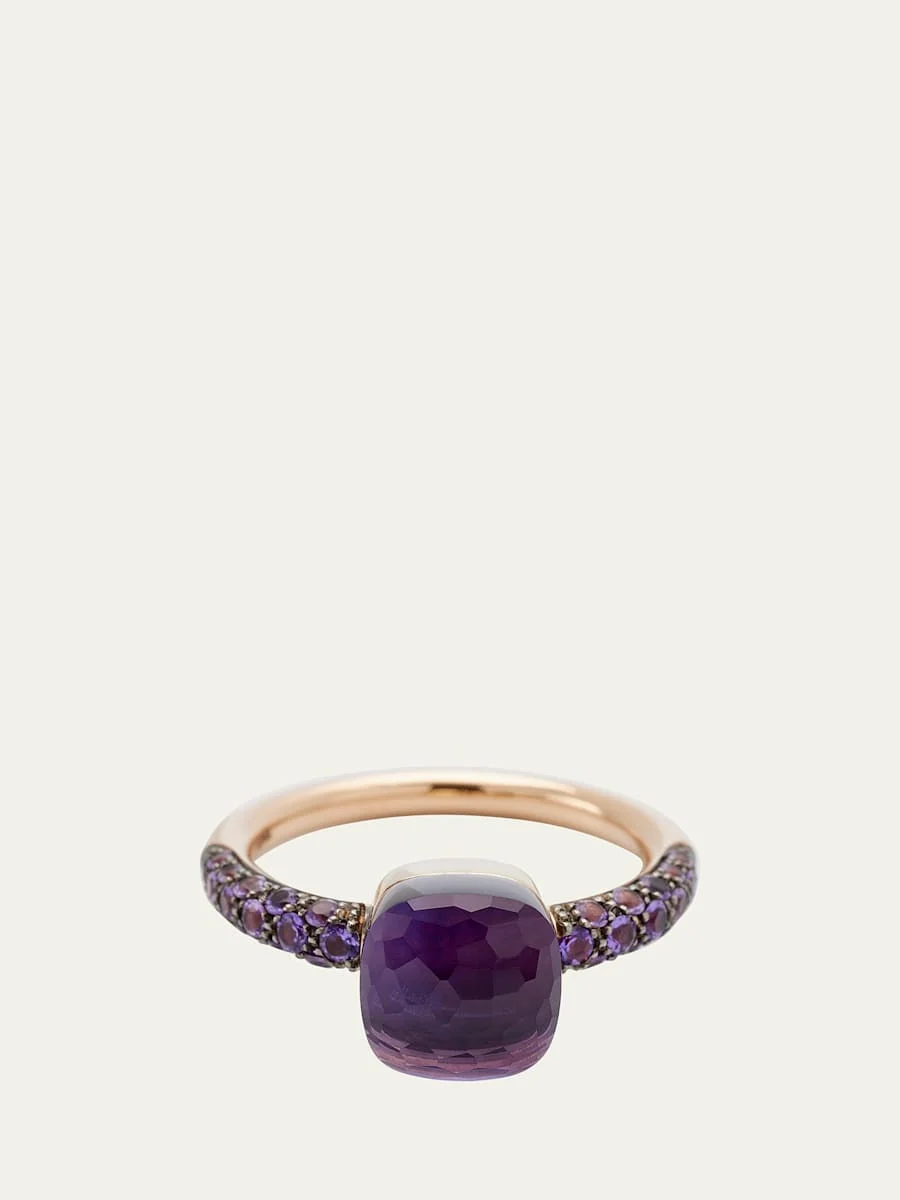 Rose Gold Nudo Petite Ring with Amethyst and Jade - 1
