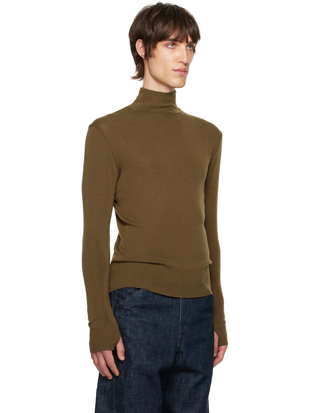 Brown Seamless Turtle Neck Sweater - 2