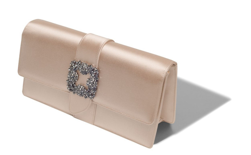 Manolo Blahnik Beige Satin Jewel Buckle Clutch outlook