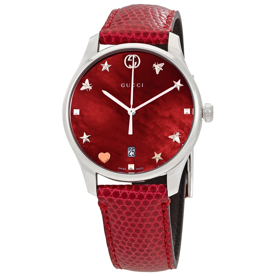 Gucci G-Timeless Cherry Red Mother of Pearl Dial Ladies Leather Watch YA1264041 - 1