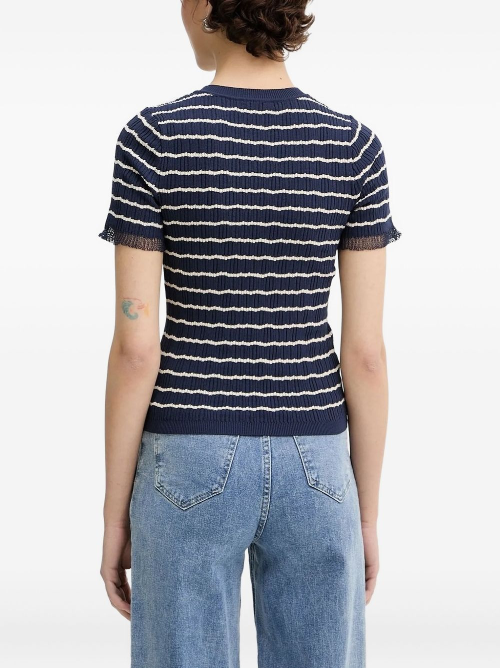 striped frilled-sleeve top - 2