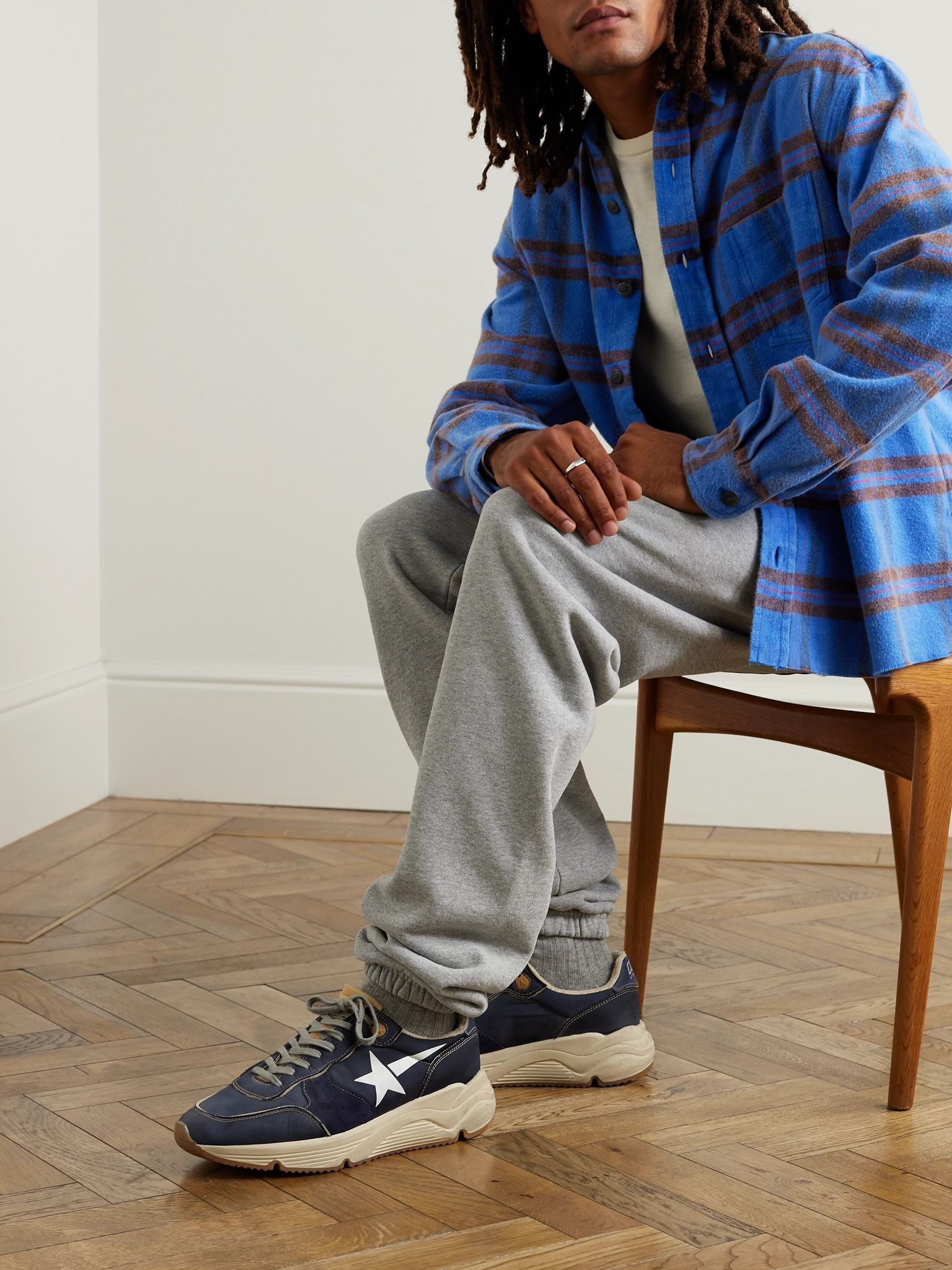 Running Sole Distressed Suede-Trimmed Nylon Sneakers Navy - 2