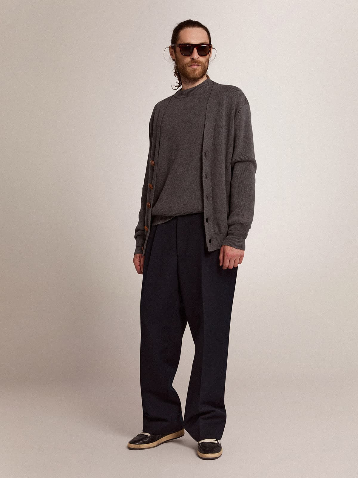 Men's cardigan in mélange gray cotton with logo on the back - 4