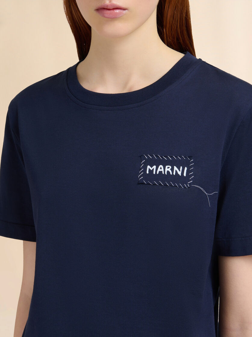DEEP BLUE ORGANIC COTTON T-SHIRT WITH MARNI APPLIQUÉ - 4
