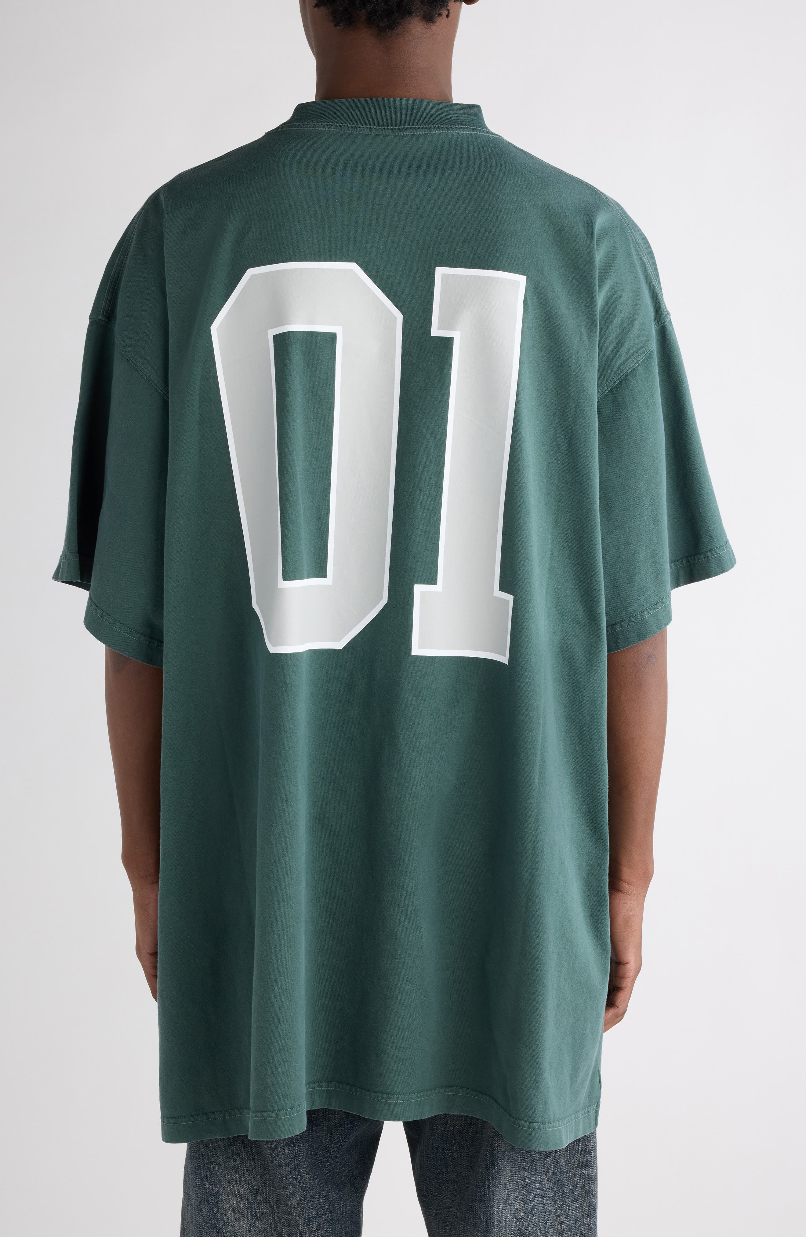 Balenciaga Jersey Oversize Cotton T-Shirt in 6399 Dark Green/Light Gry at Nordstrom - 3