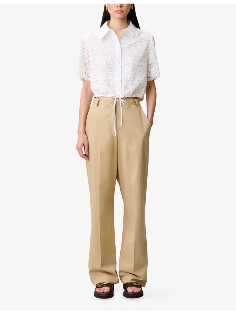 Claudie Pierlot Cropped Lace-Embroidered Stretch-Woven Shirt outlook
