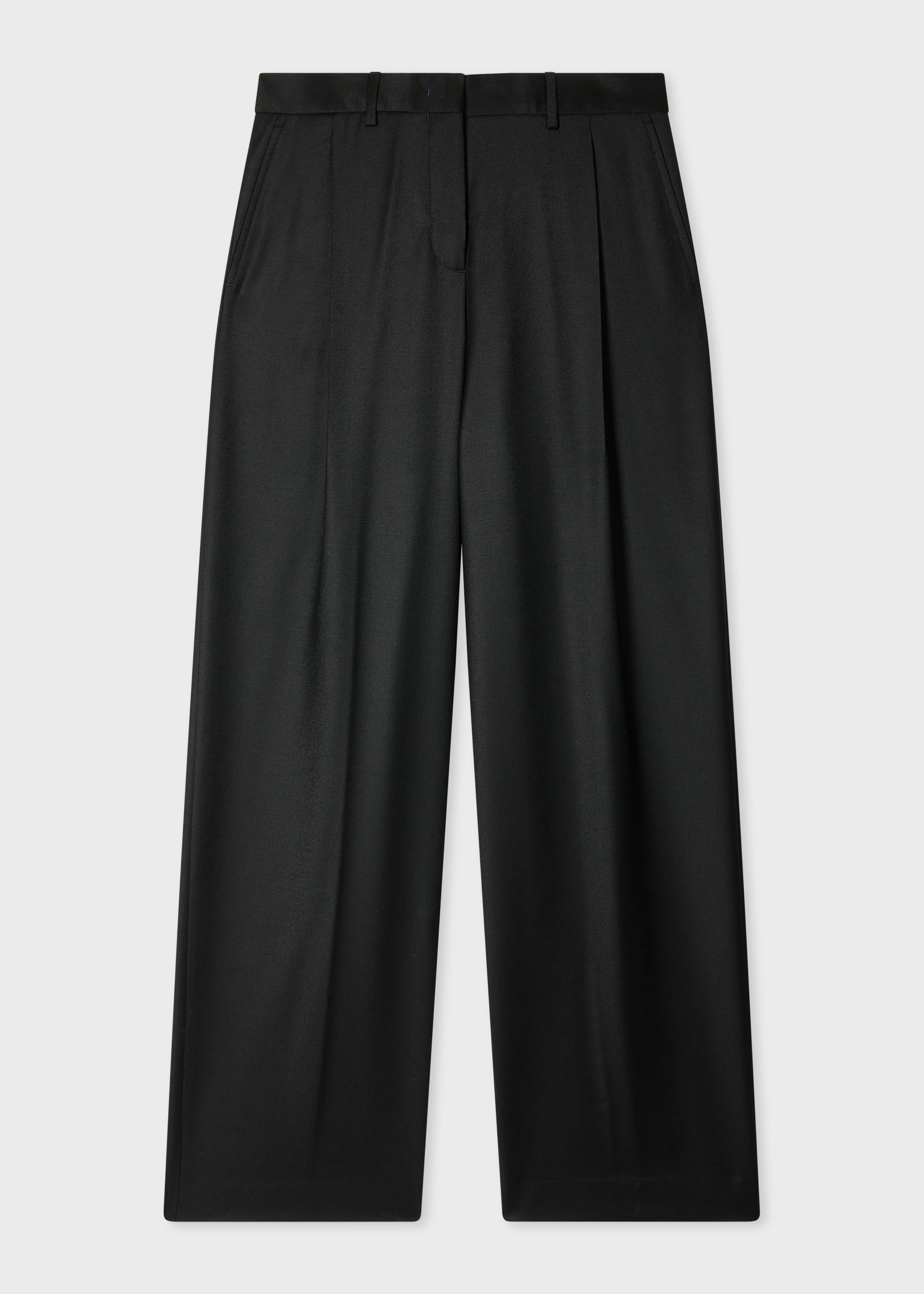 Women's Black Wool-Cashmere Wide-Leg Trousers - 1