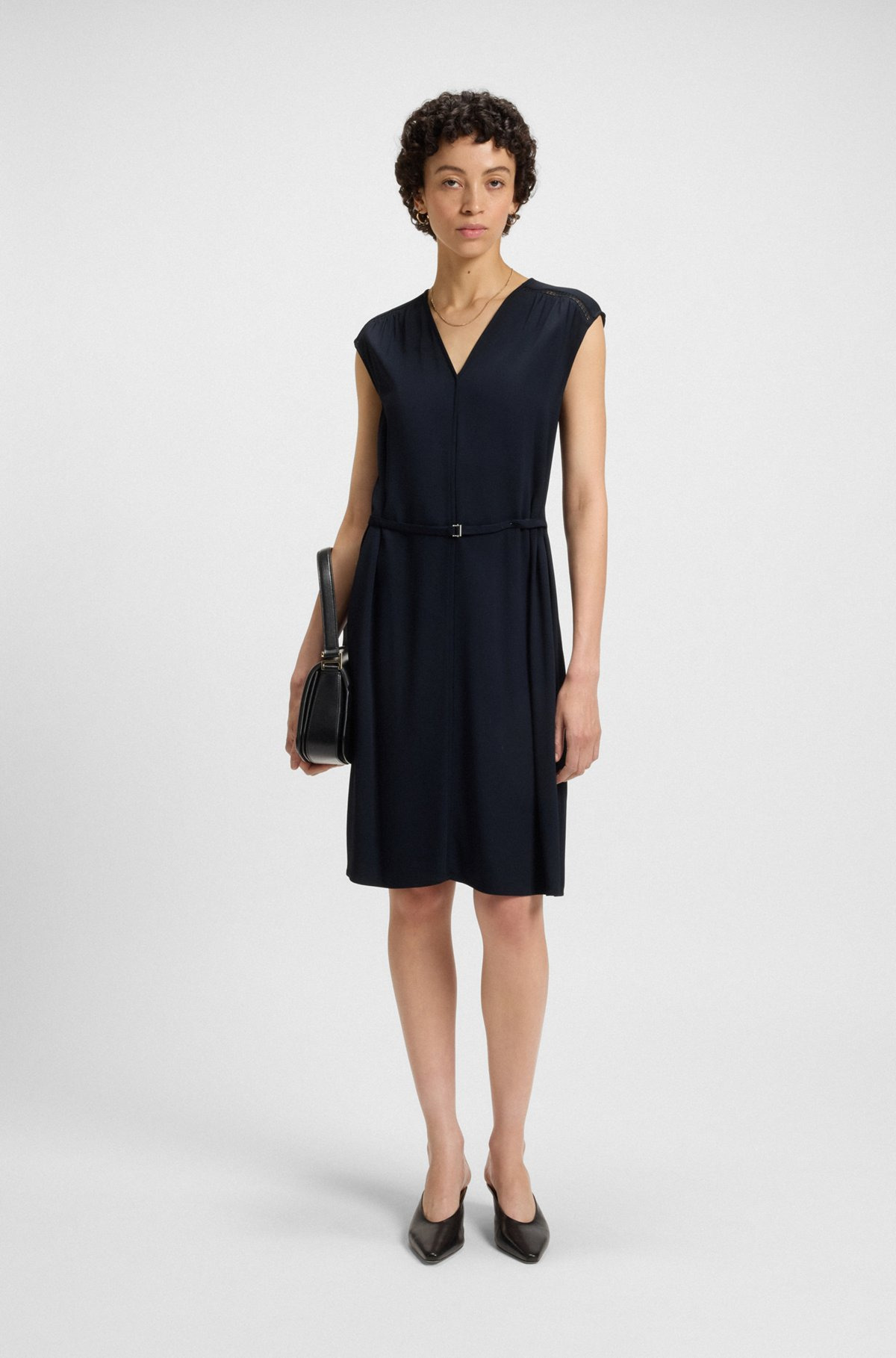 V-NECK DRESS WITH INTEGRATED BELT - 2