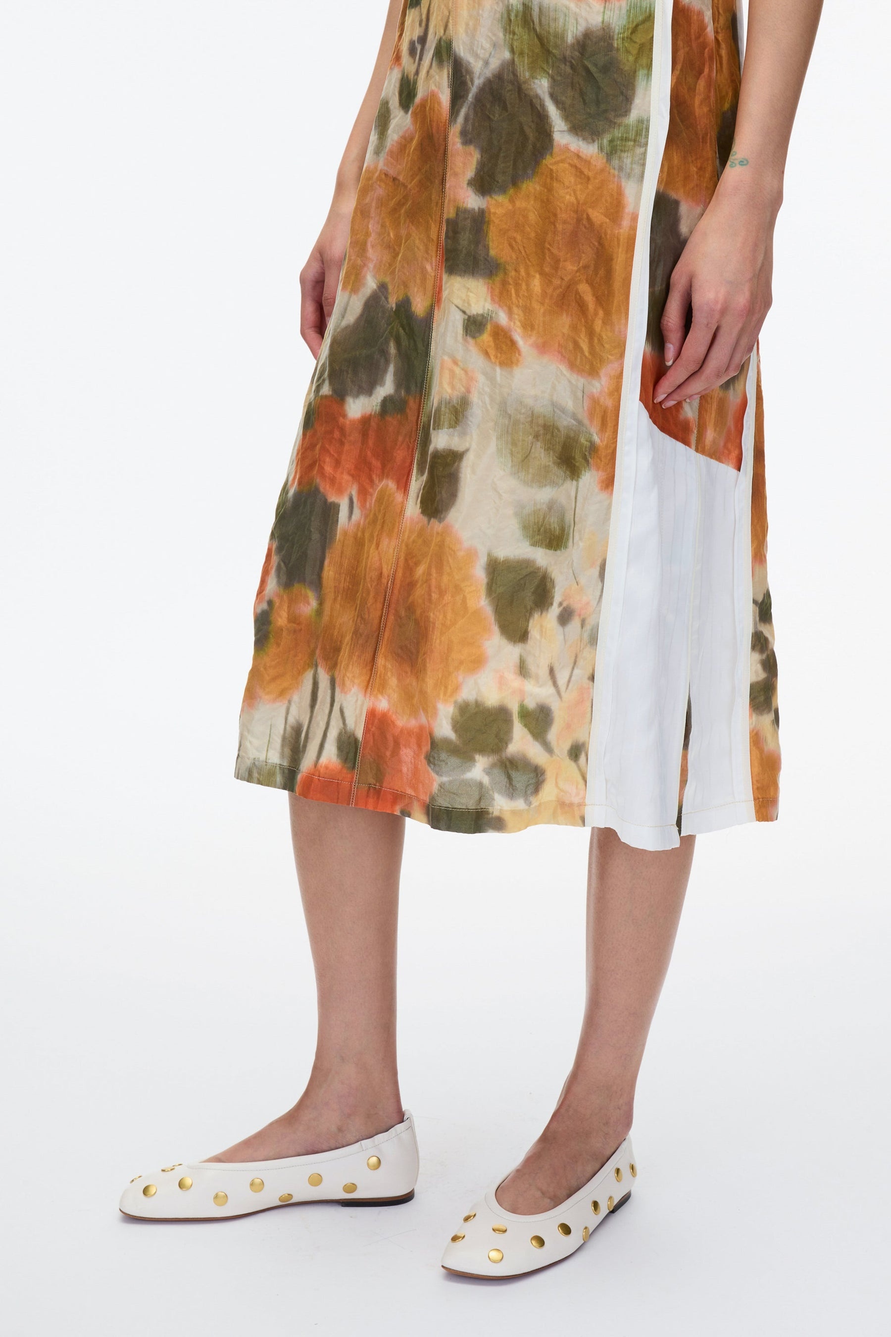 Blurred Marigold Slip Dress w Satin Combo - 5