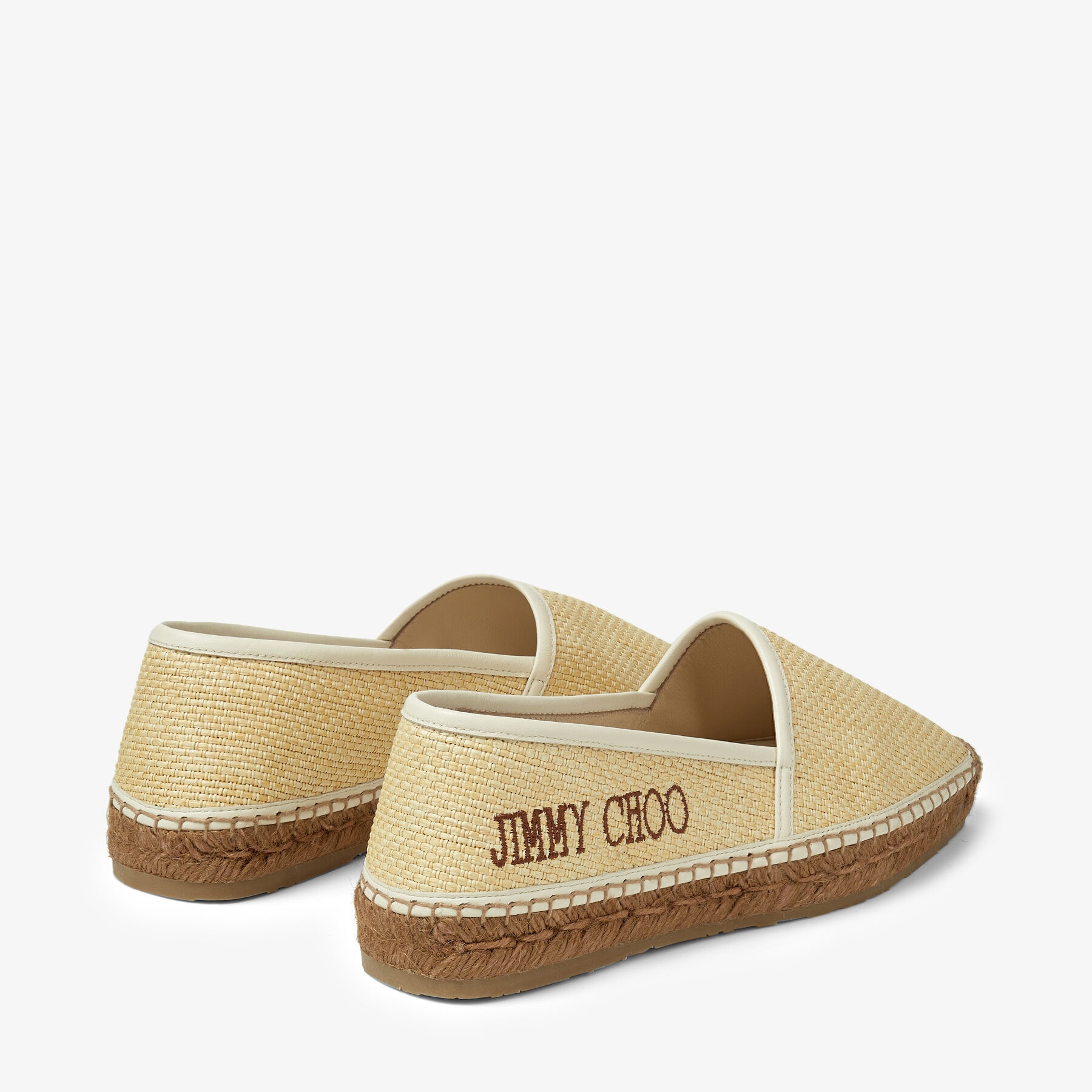 Dru Flat
Natural Raffia and Dark Tan Leather Espadrilles with Dark Tan Jimmy Choo Lettering - 6