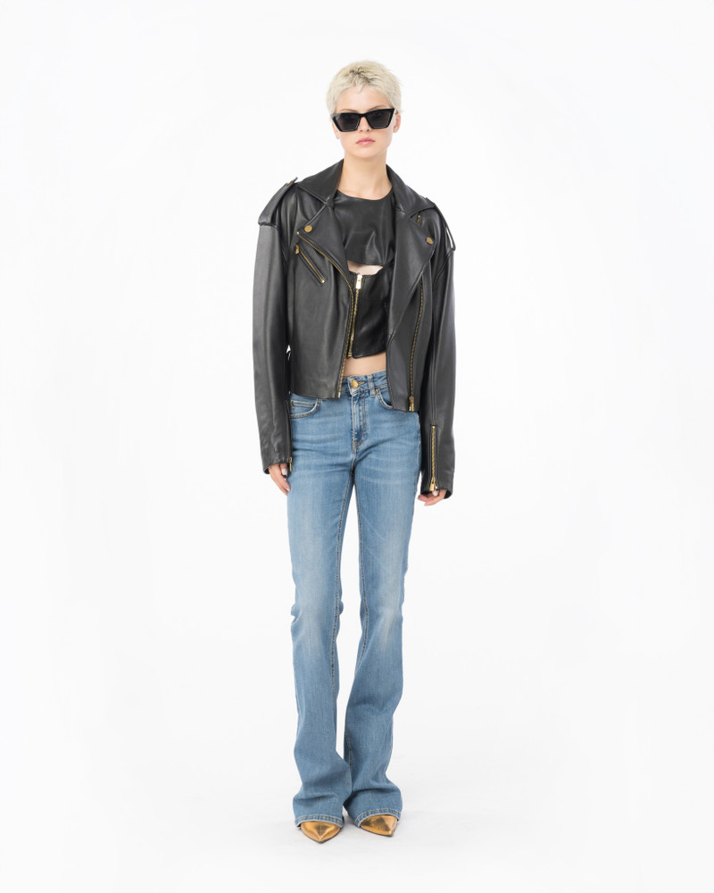 PINKO FLARED BLUE STRETCH DENIM JEANS WITH LOVE BIRDS EMBROIDERY outlook