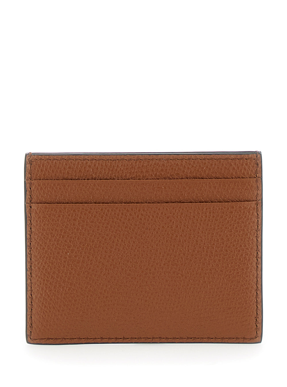 Valentino Garavani Men Brown Card Holder With Metallic Vlogo On The Front In Black Hammered Leather  - 3