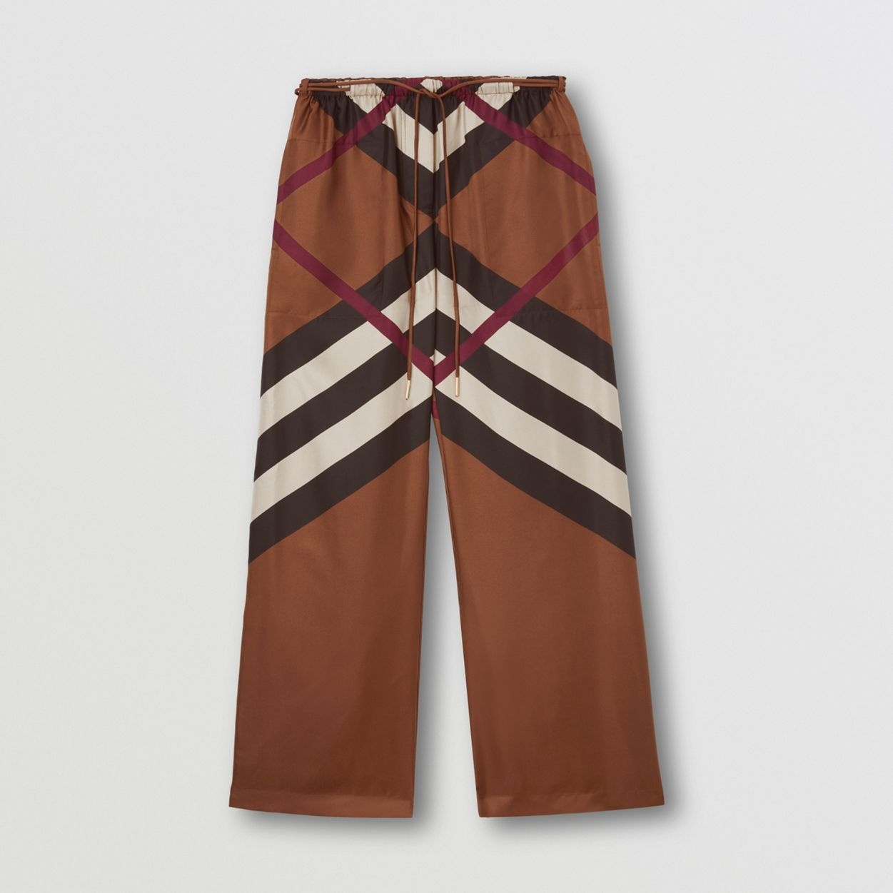 Burberry Women's Check Silk Wide Leg Pants in Brown