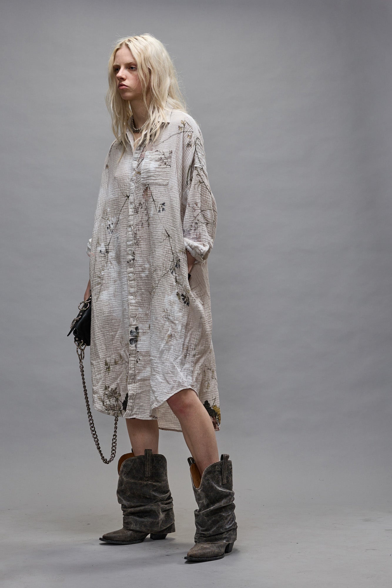 JUMBO SHIRTDRESS - BLEACHED CREAM FLORAL - 1