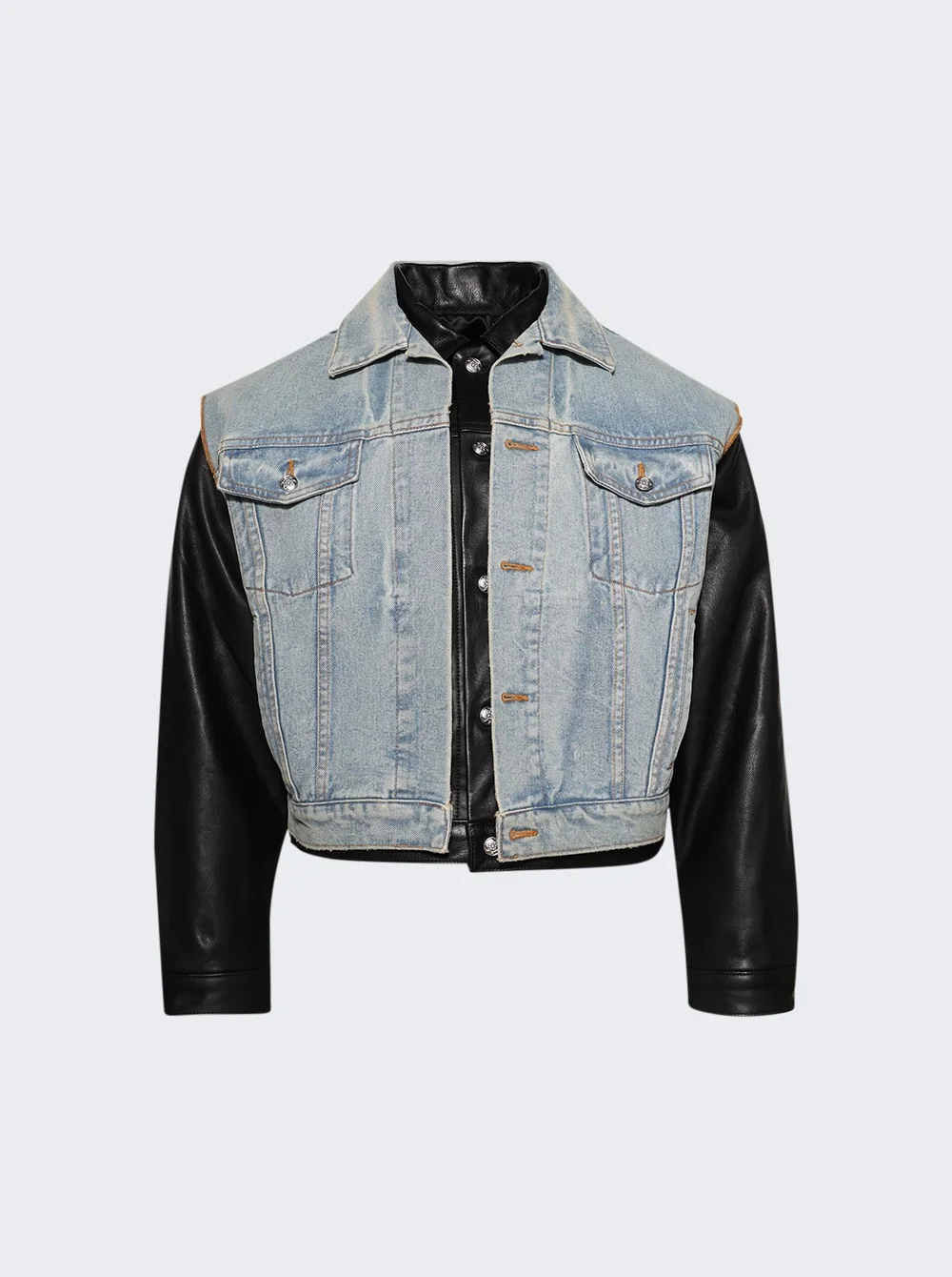 Warrior Jacket Light Blue And Black Leather - 1