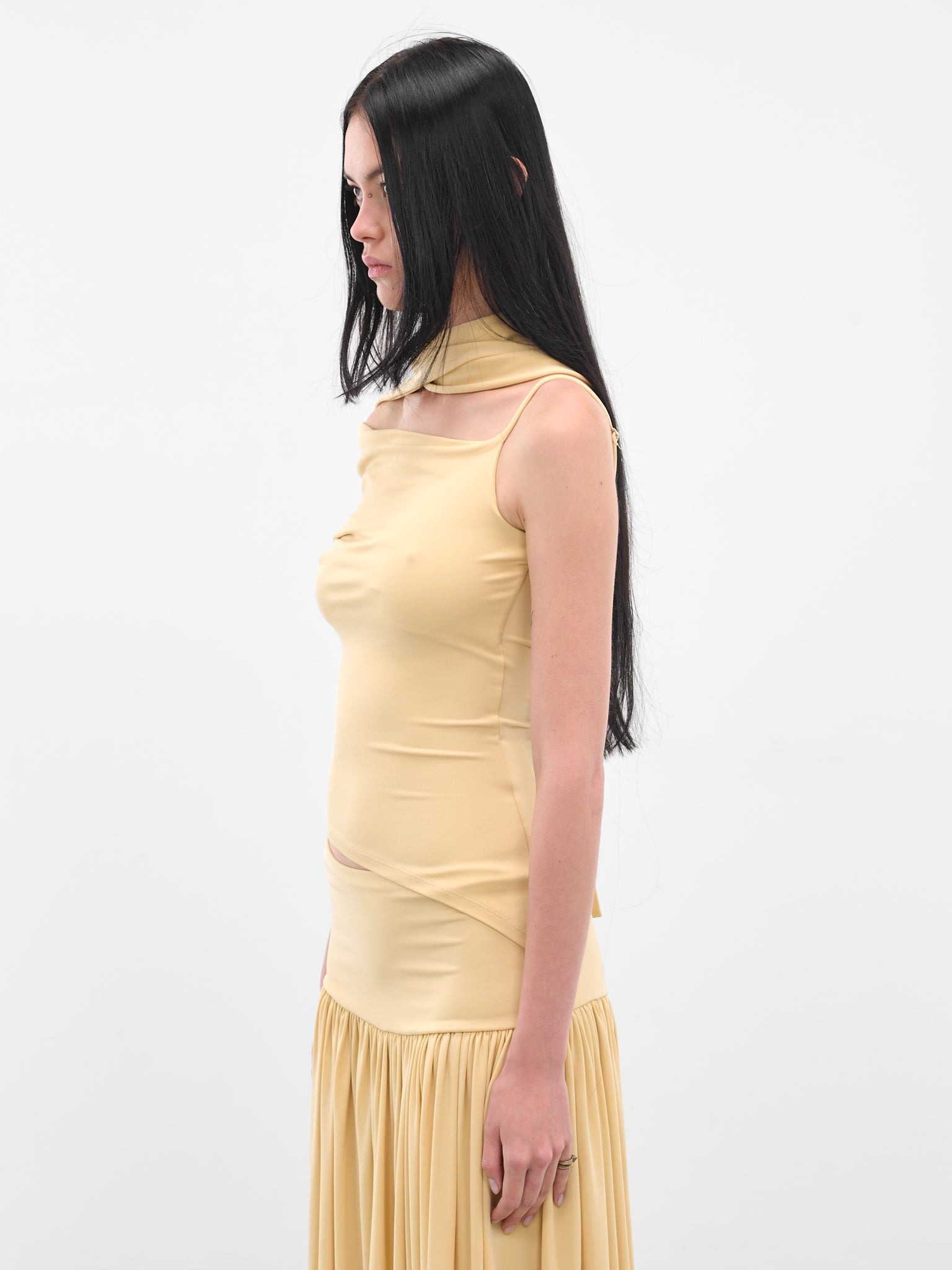 Yellow Asymmetric Scarf Tank Top - 2