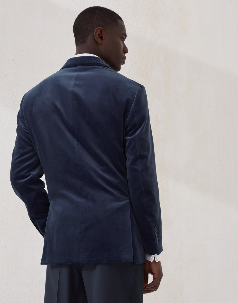 Brunello Cucinelli Cotton and silk velvet one-and-a-half breasted tuxedo jacket outlook